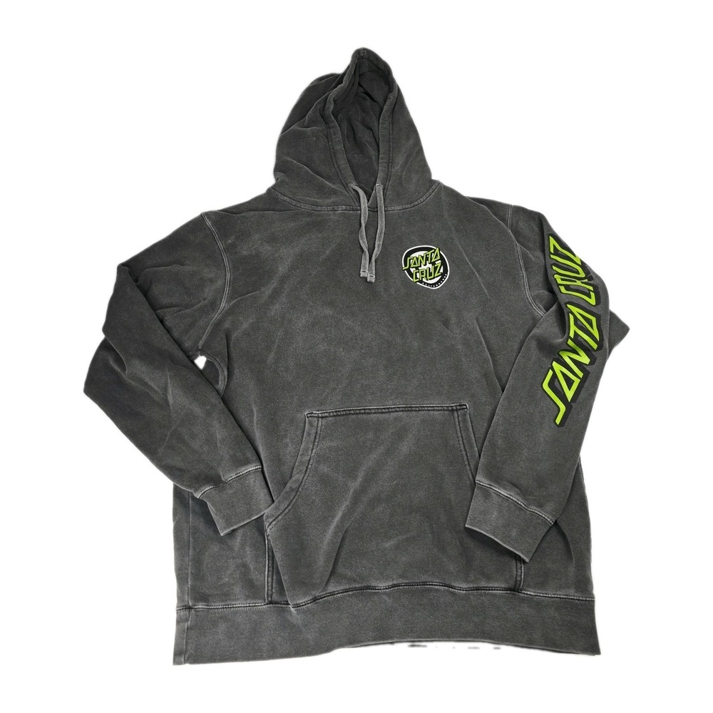 Santa Cruz Skateboards Hoodie Mens L Gray Mineral Wash Neon Dot Pullover L